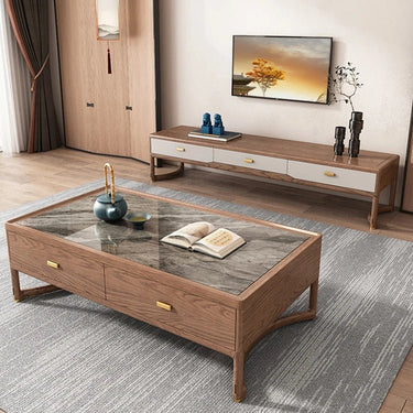 Ash Wood TV Stand with Drawers – Modern Living Room Entertainment Unit hyc - 3117MUTUKISPACE