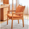 Sleek Mid - Century Modern Chair with Orange, Off - White, and Yellow Leathaire - Natural Oak, Cherry, and Light Brown Wood Finish hykmq - 745MUTUKISPACE