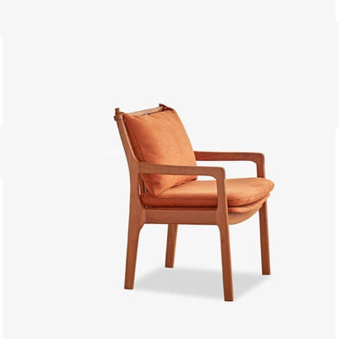 Sleek Mid - Century Modern Chair with Orange, Off - White, and Yellow Leathaire - Natural Oak, Cherry, and Light Brown Wood Finish hykmq - 745MUTUKISPACE