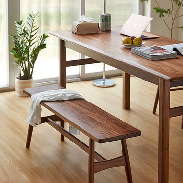Elegant Grey Brown bench with Natural Wood Legs in Black Walnut and Cherry Wood, Upholstered in Cotton - Linen Blend hykmq - 746MUTUKISPACE