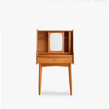 Elegant Cherry Wood Makeup Vanity with Copper Accents & Glass Top hykmq - 752MUTUKISPACE