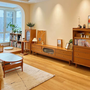 Cherry Wood TV Cabinet with Copper Hardware and Glass Doors hykmq - 757MUTUKISPACE