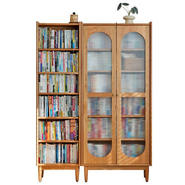 Elegant Cherry Wood & Plywood Cabinet with Copper Accents and Glass Doors hykmq - 767MUTUKISPACE
