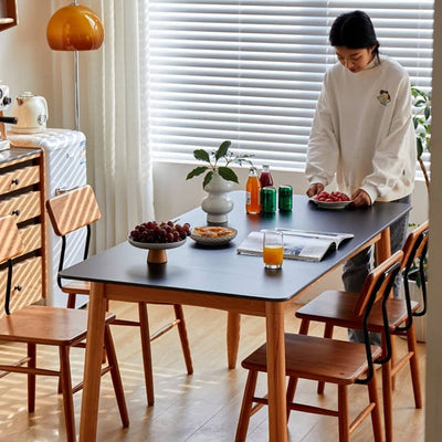 Black and Natural Wood Table with White Marble, Cherry Wood, and Red Oak Options