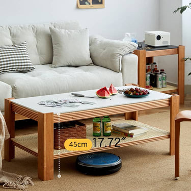 Sleek Coffee Table Collection: Cherry Wood, Red Oak & Black Walnut with Marble or Tempered Glass Tops and Rattan Accents hykmq - 791MUTUKISPACE