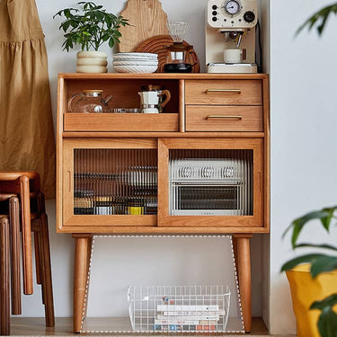 Stunning Cherry Wood Cabinet with Glass Doors and Copper Accents - Premium Plywood Construction hykmq - 795MUTUKISPACE