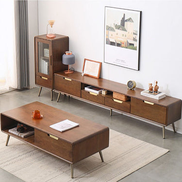 Elegant Brown Cherry Solid Wood TV Cabinet - Timeless Design for Any Living Room hym - 1533MUTUKISPACE
