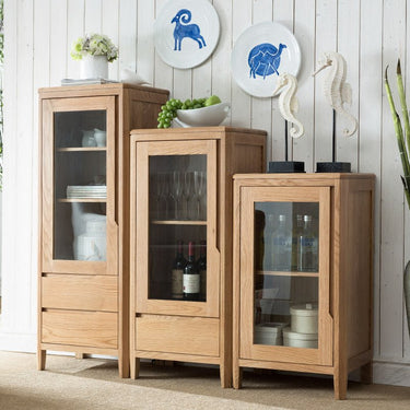 Stunning Natural Oak Wood Cabinet with Tempered Glass Doors - Elegant Brown Finish hym - 1537MUTUKISPACE