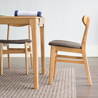 Elegant Brown Oak Wood Chair with Cotton and Linen Upholstery hym - 1541MUTUKISPACE