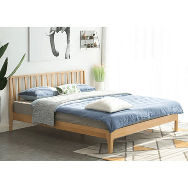 Elegant Bed Frame in Luxurious Brown Natural Beech and Pine Wood Finish hym - 470MUTUKISPACE