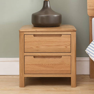 Natural Brown Oak & Tung Wood Bedside Cupboard - Stylish & Durable Nightstand hym - 473MUTUKISPACE