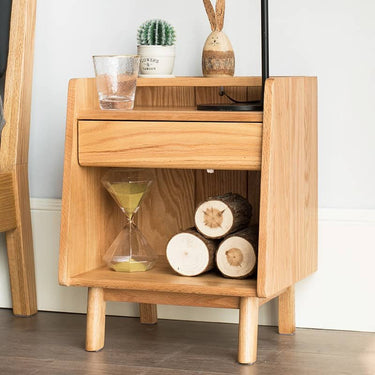 Natural Brown Oak Wood Bedside Cupboard – Premium Tung Wood Finish hym - 475MUTUKISPACE