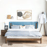Stylish Natural Wood Bed Frame in Gray, Blue, or Brown - Oak and Pine with Cotton - Ramie Fabric Options hym - 477MUTUKISPACE