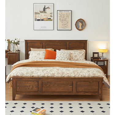 Stunning Brown Oak Wood Pine Bed Frame for a Cozy Bedroom hym - 478MUTUKISPACE