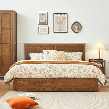 Luxurious Oak Pine Brown Wood Bed – Perfect for a Stylish Bedroom Upgrade hym - 479MUTUKISPACE