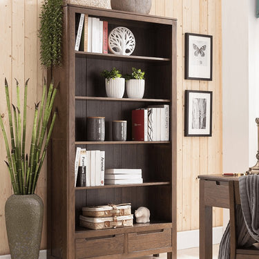 Stunning Brown Oak and Tung Wood Cabinet with Stylish Metal Accents hym - 483MUTUKISPACE