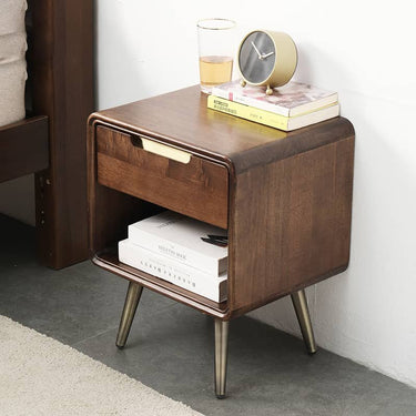 Stylish Brown Tung Wood Bedside Cupboard with Durable Metal Accents hym - 488MUTUKISPACE