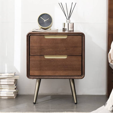 Stylish Bedside Cupboard - Brown Tung Wood & Metal Finish hym - 489MUTUKISPACE