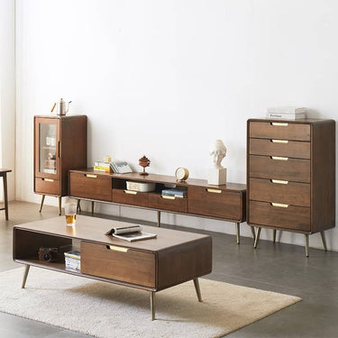 Elegant Brown Tung Wood Coffee Table with Metal Accents hym - 490MUTUKISPACE