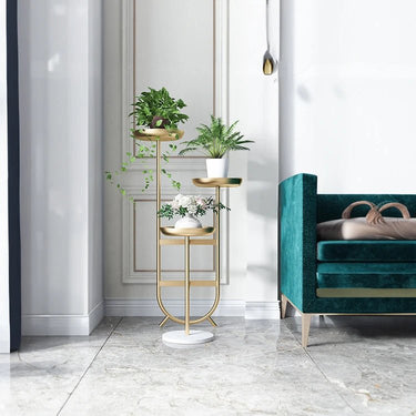 Elegant Marble Storage Rack with Gold Finish - Modern Plant Display Stand for Home Decor hyq - 4419MUTUKISPACE