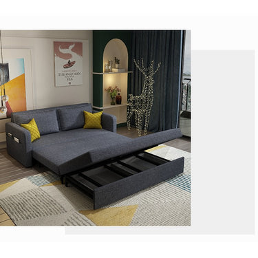 Modern Solid Wood Sofabed in Dark Gray, Pink, Blue, and Light Khaki with Cotton - Linen Upholstery hyt - 1239MUTUKISPACE