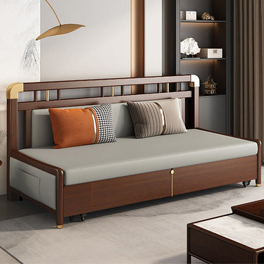 Modern Solid Wood Sofabed with Yellow, Light Gray, Dark Brown, Orange, Green, and Blue Faux Leather hyt - 1431MUTUKISPACE