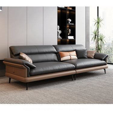 Modern Pine Wood Sofa with Black, Light Brown, Beige & Orange Faux Leather and Cotton Down Cushions hzh - 1351MUTUKISPACE