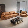 Modern Orange Sofa with Pine Wood Frame, Cotton Down Cushions, and Faux Leather Accents hzh - 1353MUTUKISPACE