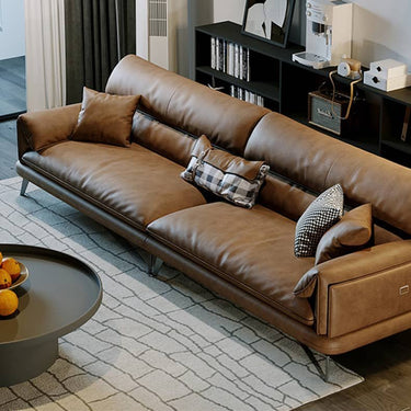 Luxurious Brown Sofa with Pine Wood Frame and Faux Leather Accents hzh - 1354MUTUKISPACE