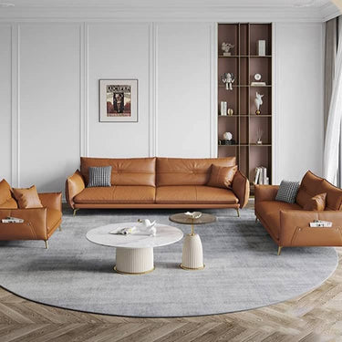 Stylish Sofa with Orange Cotton Upholstery and Pine Wood Frame Featuring Durable Faux Leather Accents hzh - 1358MUTUKISPACE
