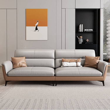 Stylish Sofa in Gray Khaki with Pine Wood Legs and Cotton Faux Leather Upholstery hzh - 1363MUTUKISPACE
