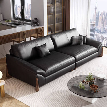 Stylish Black Pine Wood Sofa with Comfortable Goose Down and Faux Leather Finish hzh - 1368MUTUKISPACE