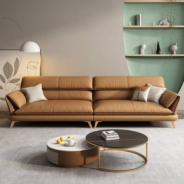 Stylish Orange Sofa with Pine Wood Frame and Faux Leather Accents – Comfort Meets Luxury hzh - 1373MUTUKISPACE