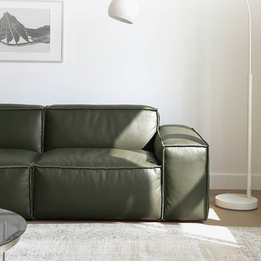 Luxurious Dark Green Pine Leather Sofa with Plush Down Cushions my - 368MUTUKISPACE