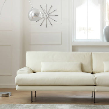 Luxurious Off - White Pine Leather Sofa with Plush Down Cushions and Sleek Stainless Steel Accents my - 372MUTUKISPACE