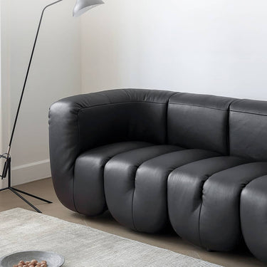Luxurious Black Pine Leather Sofa with Plush Down Cushions my - 373MUTUKISPACE
