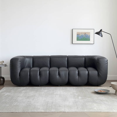 Black Pine Leather Sofa with Plush Down Cushions