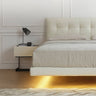 Stylish Bed Frame with Light Brown Pine and Leather Finish my - 376MUTUKISPACE