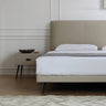 Luxurious Gray Pine Bed with Leather Upholstery and Silky Floss Finish my - 379MUTUKISPACE