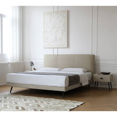 Luxurious Gray Pine Bed with Leather Upholstery and Silky Floss Finish my - 379MUTUKISPACE