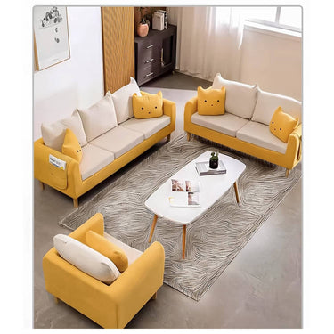 Stylish Cotton Blend Sofa in Vibrant Colors: Yellow, Off - White, Light Blue, Pink, Light Gray, and Grass Green with Wood Accents qm - 12MUTUKISPACE