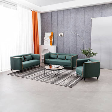 Luxury Dark Blue Sofa with Light Gray Accents and Wooden Touch - Perfect Blend of Techno Fabric and Style qm - 2MUTUKISPACE