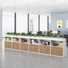 Multi - Purpose Storage Cabinet with Natural Wood Finish and White & Gray Particle Board Shelves qs - 154MUTUKISPACE