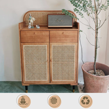Stylish Rattan & Ash Wood Multi - Layer Cabinet with Metal Accents tzm - 514MUTUKISPACE