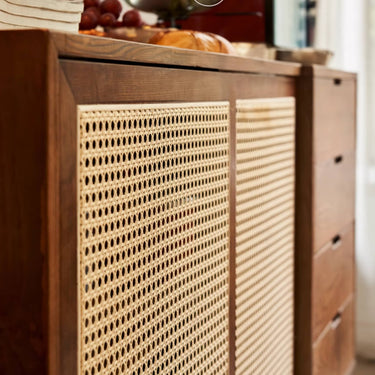 Elegant Ash Wood Cabinet with Natural Rattan Accents and Multi - Layer Construction tzm - 515MUTUKISPACE
