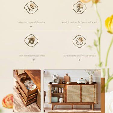 Stunning Brown Rattan and Ash Wood Cabinet - Stylish Storage Solution tzm - 519MUTUKISPACE