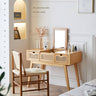 Elegant Natural Wood Makeup Vanity with Rattan and Ash Wood Accents, Glass Top tzm - 525MUTUKISPACE