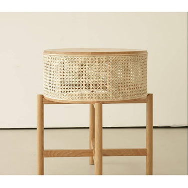 Stylish Natural Oak Wood Coffee Table with Rattan Accents tzm - 528MUTUKISPACE