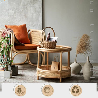 Natural Wood Coffee Table with Rattan Accents and Glass Top – Elegant and Durable tzm - 529MUTUKISPACE