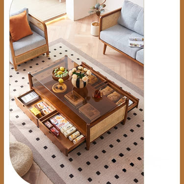 Elegant Brown Rattan & Ash Wood Coffee Table - Perfect for Your Living Space tzm - 531MUTUKISPACE